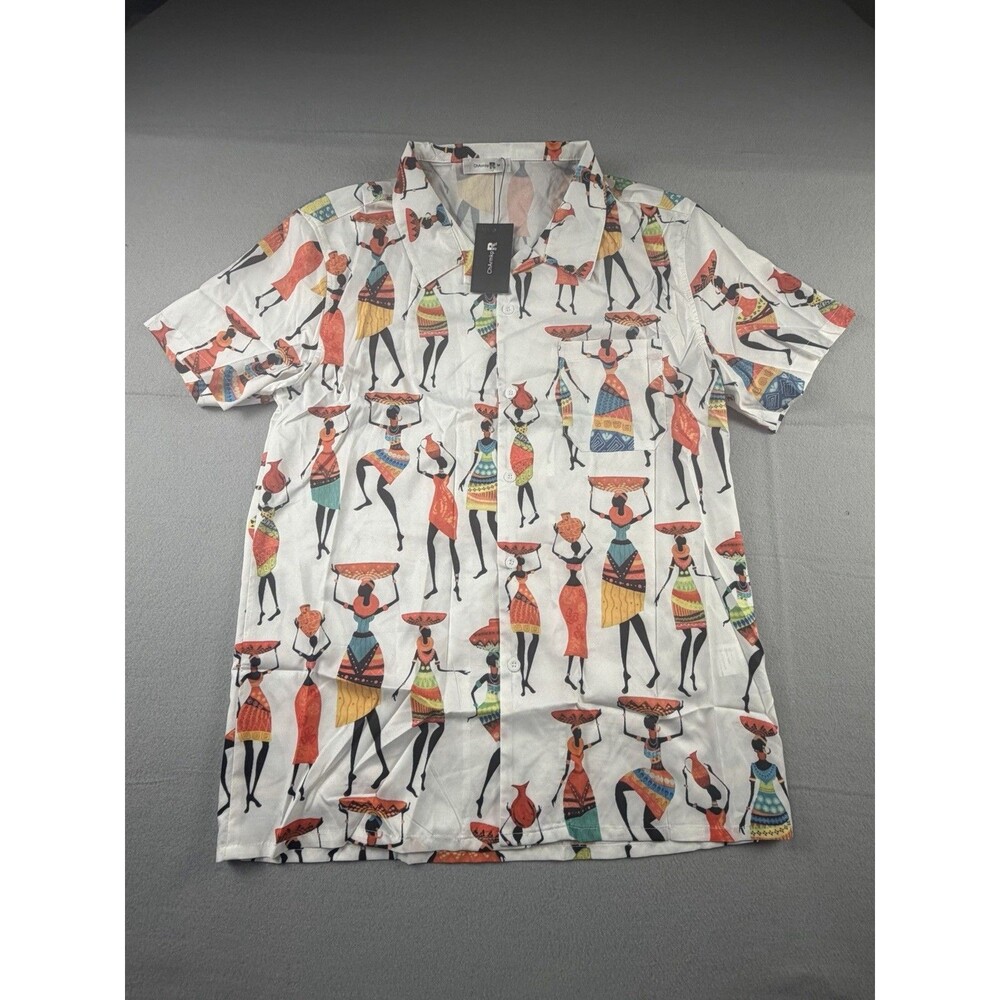 ChArmkpR Men's Multicolor Graphic Print Short Sleeve Button-Up Shirt Polyester M